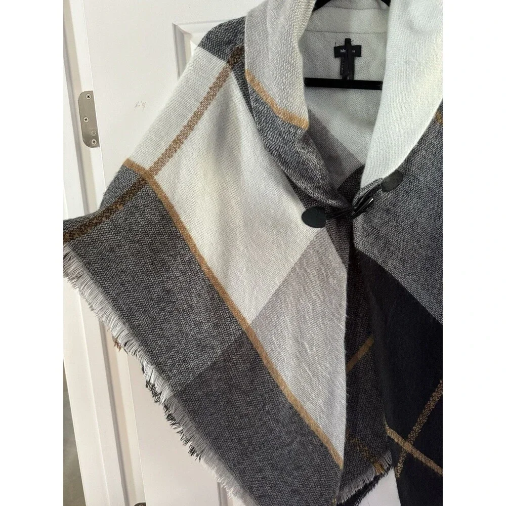Modena Blue & Grey Fringe‎ Sweater Cape Poncho One Size